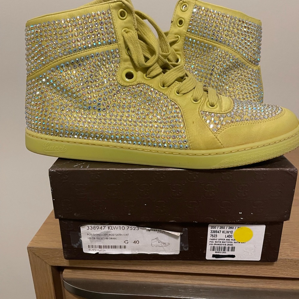 Gucci Rhinestone Covered Coda Hi-Top Sneaker in Hot Yellow 40